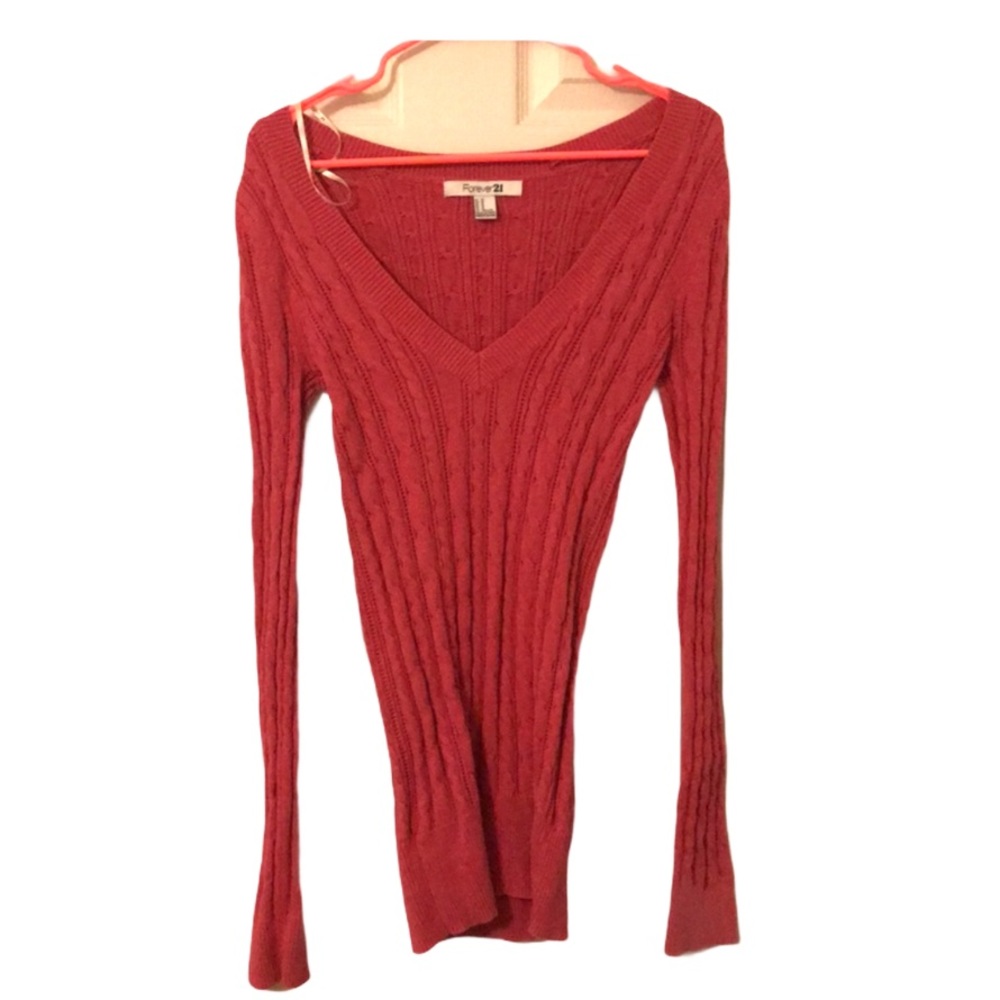 Salmon Ribbed V-Neck Sweater